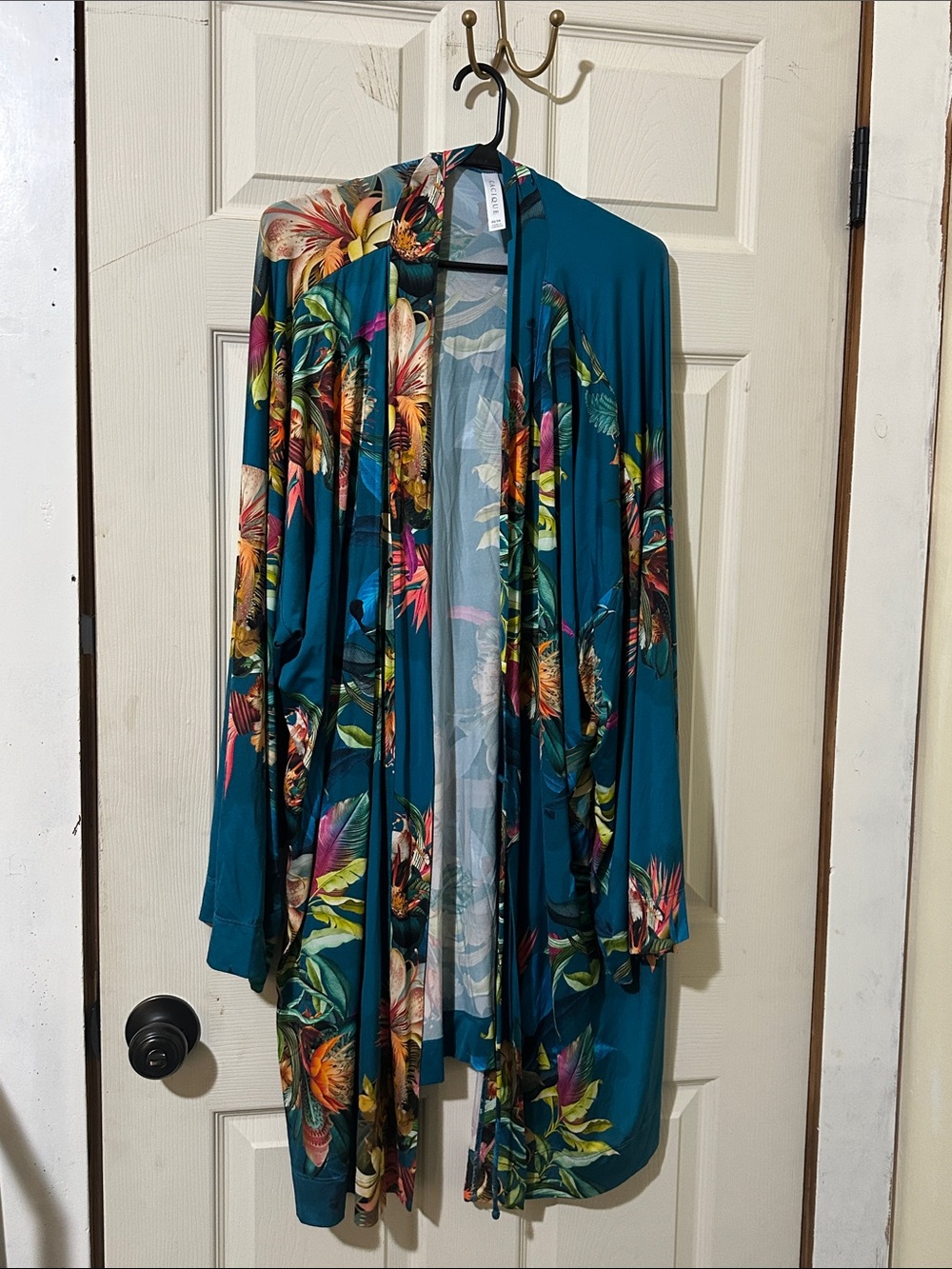 Lane Bryant Teal Floral Open-Front Robe